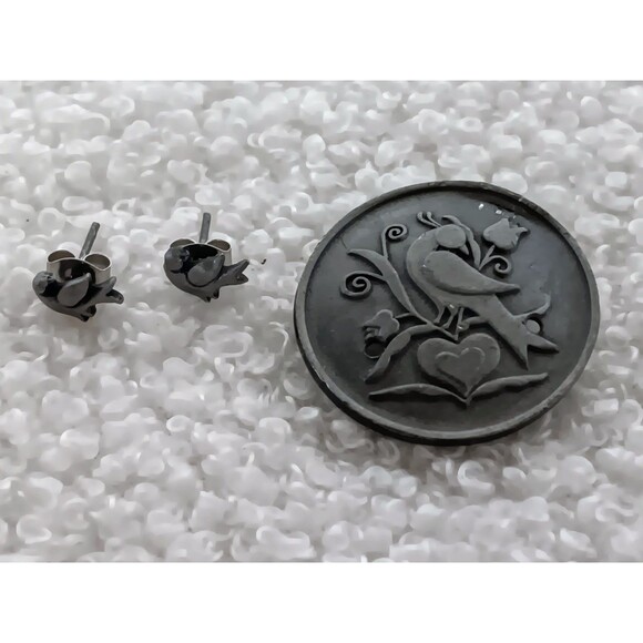 Vintage Torino Pewter Bird Brooch & Earrings Set - Picture 12 of 14